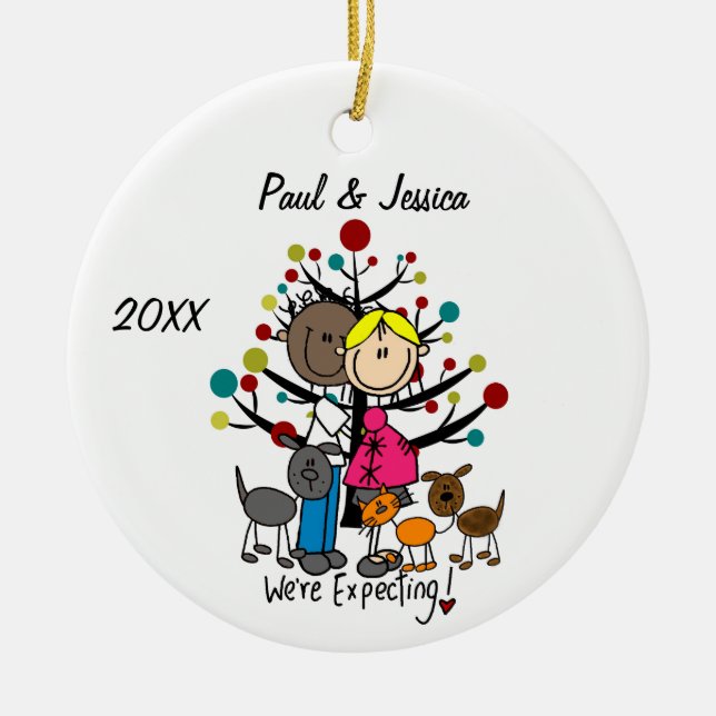 Adorno De Cerámica Personalizado Pareja Esperante 2 Perros 1 Ornament (Frente)