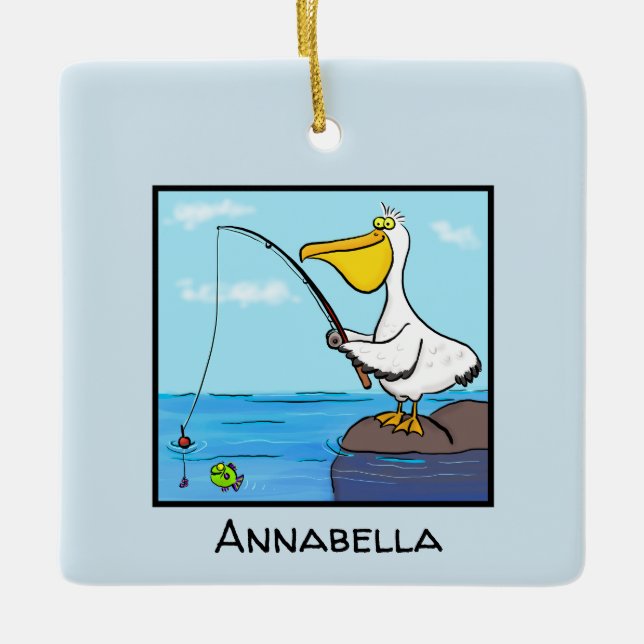 Adorno De Cerámica Personalizado pelícano de pesca divertida (Anverso)