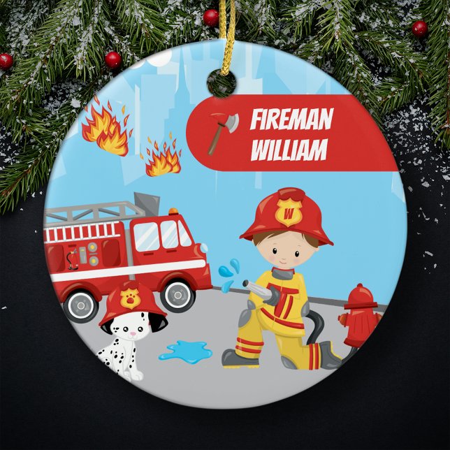 Adorno De Cerámica Personalizado pequeño bombero con Navidades de nom (Subido por el creador)