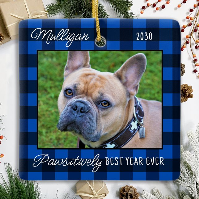 Adorno De Cerámica Personalizado Perro Navidades con placa azul 2 Mas (Subido por el creador)
