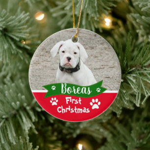 Adorno De Cerámica Personalizado Perros Primera Navidad