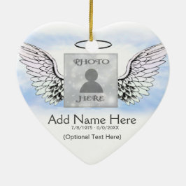 Adorno De Cerámica Personalizado Photo Angel Wings y Heart Memorial