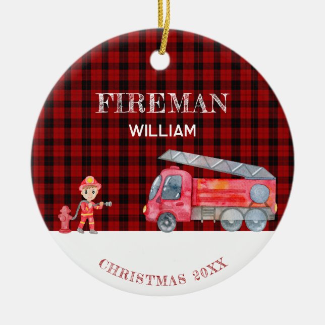 Adorno De Cerámica Personalizado Photo Keepsake Navidades de bomberos (Frente)