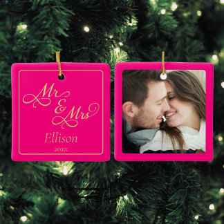 Adorno De Cerámica Personalizado Pink Newlywoed Pareja