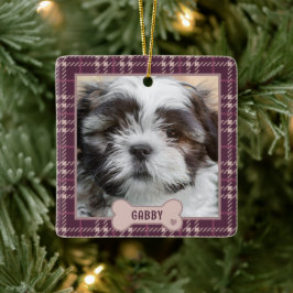 Adorno De Cerámica Personalizado Plaid Rosa Bonito de Navidad para Ma