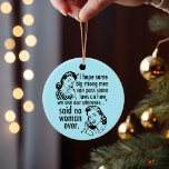Adorno De Cerámica Personalizado política feminista pro Choice Retro<br><div class="desc">Funny Pro Choice Retro Feminista Personalizado político adorno de Navidad en azul. Un regalo de humor político de buena propensión que incluye a dos ventileras diciéndole al gobierno: mantente fuera de mi útero. En contra de Trump, la divertida declaración a favor de la elección del partido anti GOP sobre los...</div>