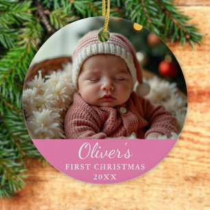 Adorno De Cerámica Personalizado Primera foto del bebé de Navidad Ros