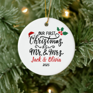 Adorno De Cerámica Personalizado Primera Navidad como señor y señora