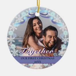 Adorno De Cerámica Personalizado Primero Navidad Juntos Morado Copos 