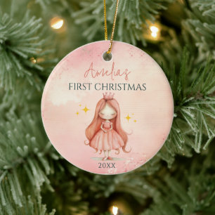 Adorno De Cerámica Personalizado Princesa Rosa Chica Keepsake Navidad
