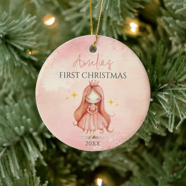 Adorno De Cerámica Personalizado Princesa Rosa Chica Keepsake Navidad (Árbol)