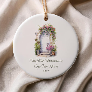 Adorno De Cerámica Personalizado Puerta Floral Primera Casa Nochebuen