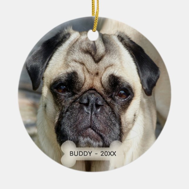 Adorno De Cerámica Personalizado Pug Dog Photo (Frente)