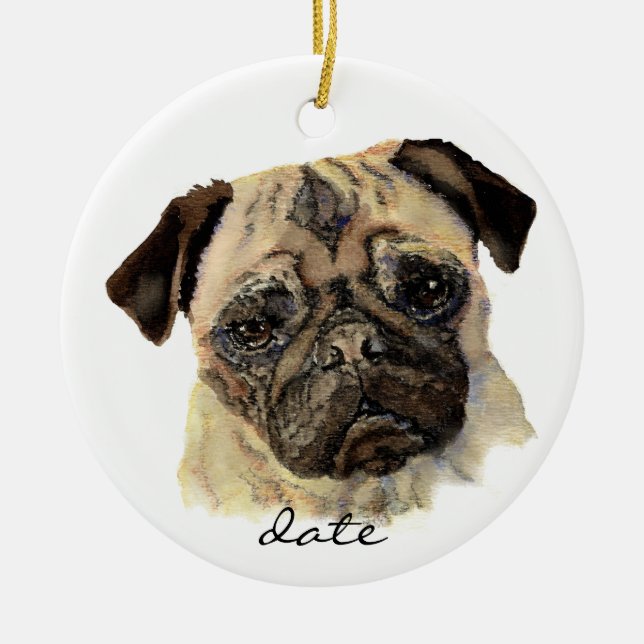Adorno De Cerámica Personalizado, Pug, Mascota, Perro, Animal (Frente)