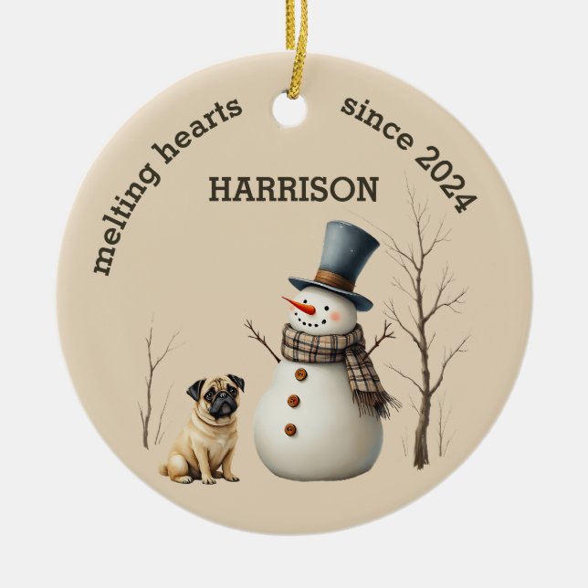 Adorno De Cerámica Personalizado Pug Perro Corazón derretido Keepsake (Frente)