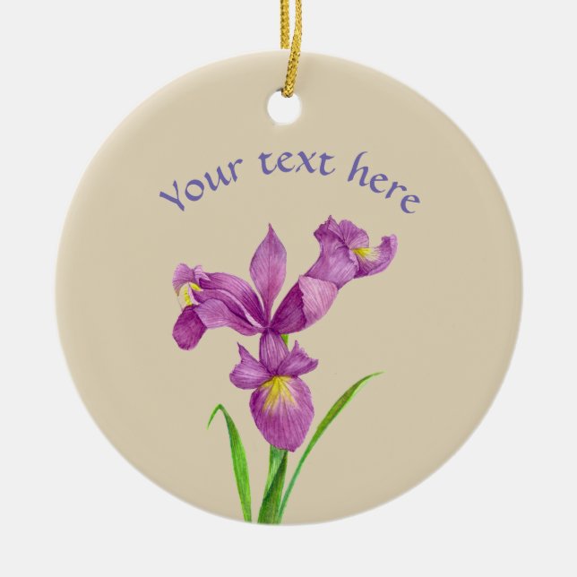 Adorno De Cerámica Personalizado Purple Iris Arte Botánico Floral (Frente)