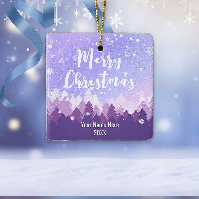 Adorno De Cerámica Personalizado Purple Peaceful Snow Forest Feliz Na (Subido por el creador)