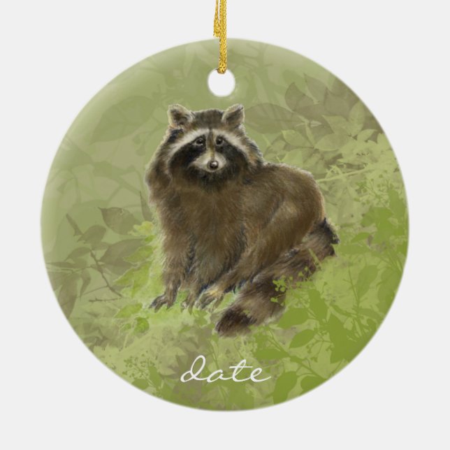 Adorno De Cerámica Personalizado, Raccoon, Acuarela Animal (Atrás)