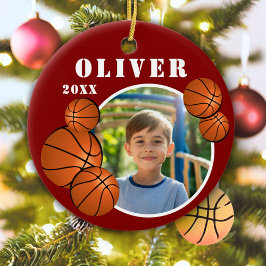 Adorno De Cerámica Personalizado Red Basketball Ball Sports Photo