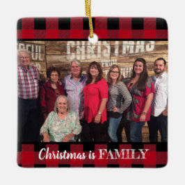 Adorno De Cerámica Personalizado Red Buffalo Plaid Foto Familia 2-Fot