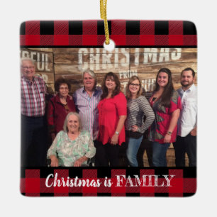 Adorno De Cerámica Personalizado Red Buffalo Plaid Foto Familia 2-Fot