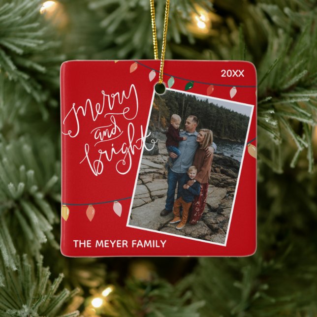 Adorno De Cerámica Personalizado Red Merry y Navidades brillantes fot (Árbol)