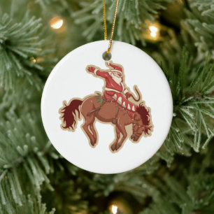 Adorno De Cerámica Personalizado rojo santa claus riding a caballo