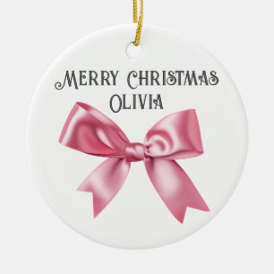 Adorno De Cerámica Personalizado rosa bonito Coquette Bow Navidades