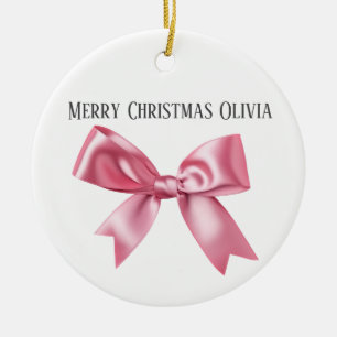 Adorno De Cerámica Personalizado rosa bonito Coquette Bow Navidades