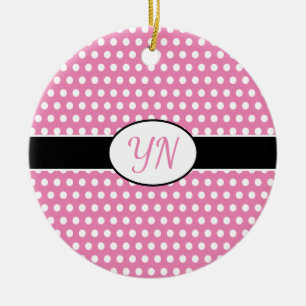 Adorno De Cerámica Personalizado rosa lindo iniciales Polka Punto