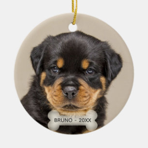 Adorno De Cerámica Personalizado Rottweiler Puppy Dog Photo