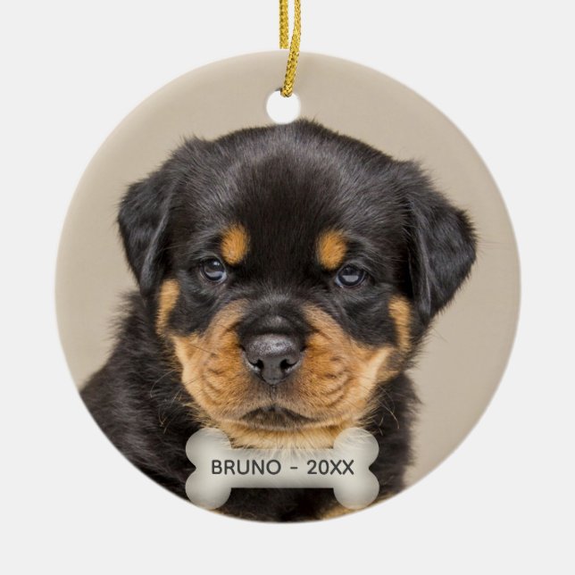 Adorno De Cerámica Personalizado Rottweiler Puppy Dog Photo (Frente)