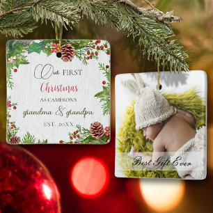 Adorno De Cerámica Personalizado Rústico Foto Primera Navidad Nuevos 