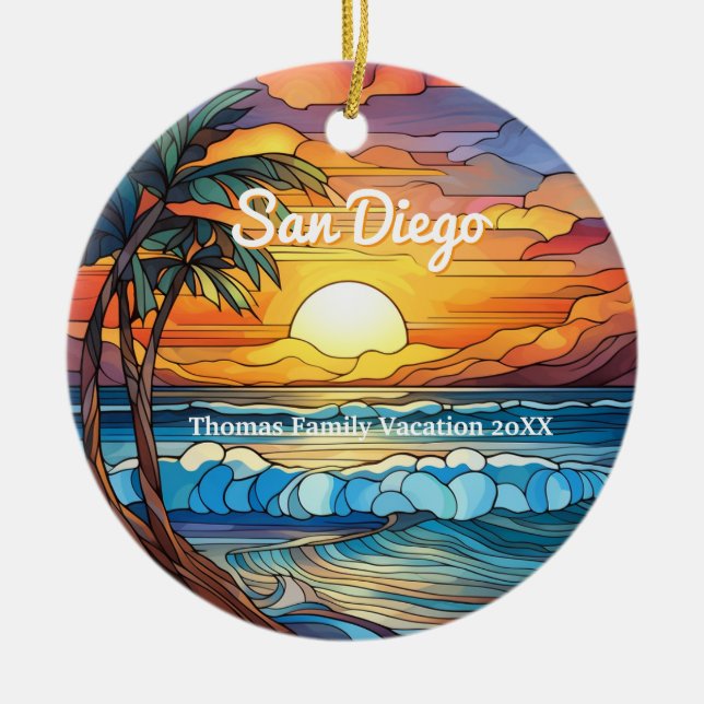 Adorno De Cerámica Personalizado San Diego Faux StainGlass (Frente)