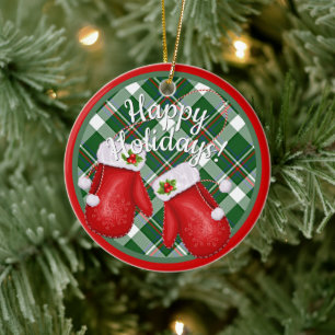Adorno De Cerámica Personalizado Santa Claus Mittens El Patrón Verde 