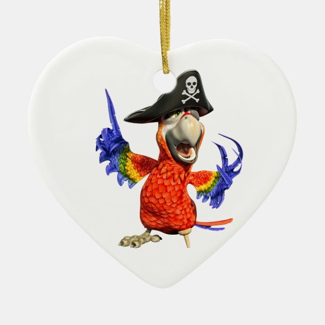 Adorno De Cerámica Personalizado Scarlet Macaw Pirate Parrot (Frente)