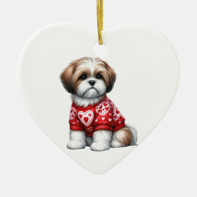 Adorno De Cerámica Personalizado Shih Tzu Perro Diversión San Valentí (Frente)
