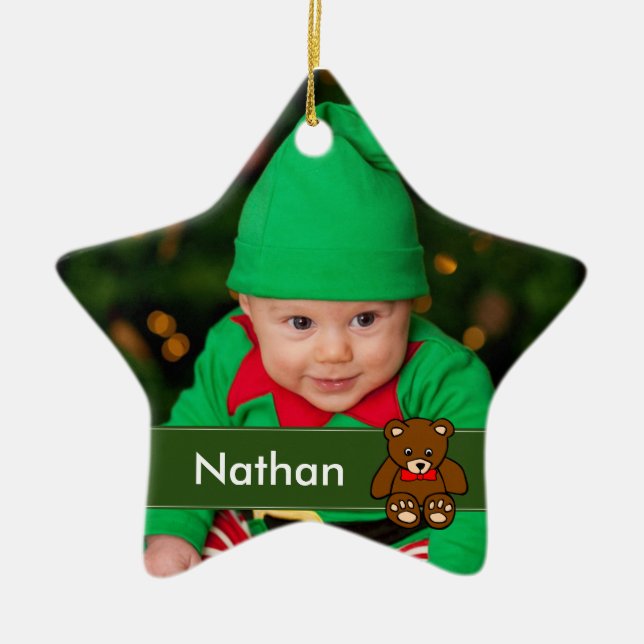 Adorno De Cerámica Personalizado simple Navidades de foto para bebés (Frente)