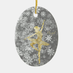 Adorno De Cerámica Personalizado Snowflakes Relieve metalizado dorado