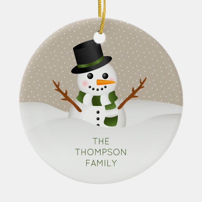 Adorno De Cerámica Personalizado Snowman con Navidades de nombres per (Frente)