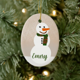 Adorno De Cerámica Personalizado Snowman (Nombre del Personalizable)