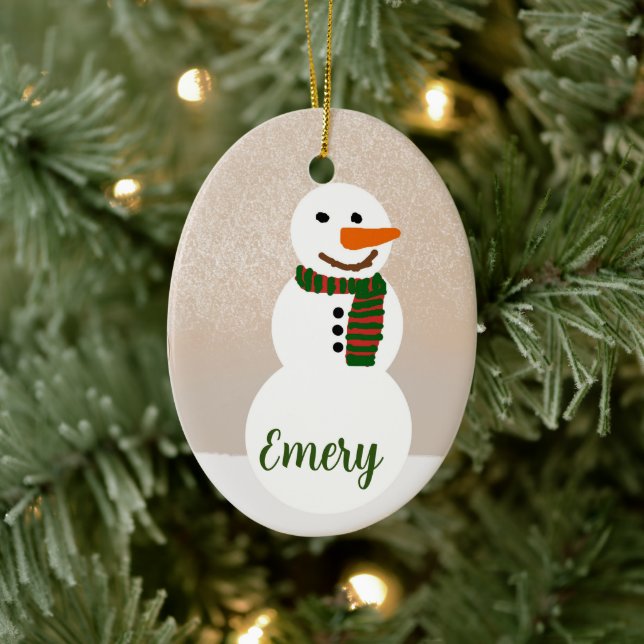Adorno De Cerámica Personalizado Snowman (Nombre del Personalizable) (Árbol)