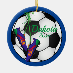Adorno De Cerámica Personalizado Soccer Christmas Ornament Red - Blue