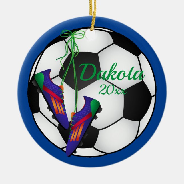 Adorno De Cerámica Personalizado Soccer Christmas Ornament Red - Blue (Frente)