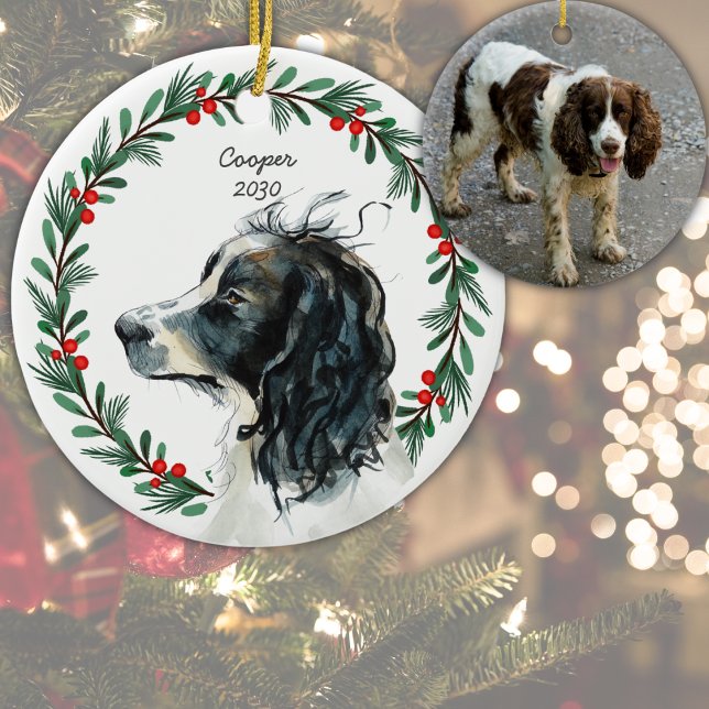 Adorno De Cerámica Personalizado Springer Spaniel Dog Navidades de fo (Perfect gift for Springer Spaniel owners. Customize with dog's name, photo and year. )