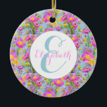 Adorno De Cerámica Personalizado Summer Cottage Garden Blue<br><div class="desc">Bonito jardín de cabaña adorno de cerámica personalizado con estampado floral con margaritas de papel de inspiración retro y botones de piedra sobre un fondo azul cielo. Estas flores de jardín de cabaña australianas son tan románticas y bonitos, perfectas para regalos de Navidades o adornos de árboles o regalos, ilustradas...</div>
