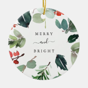 Adorno De Cerámica Personalizado Texto Feliz y Navidades Brillantes V
