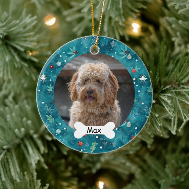 Adorno De Cerámica Personalizado verde azulado Mascota Foto Perro Cac (Árbol)