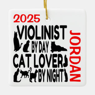 Adorno De Cerámica Personalizado violinista Cat Lover