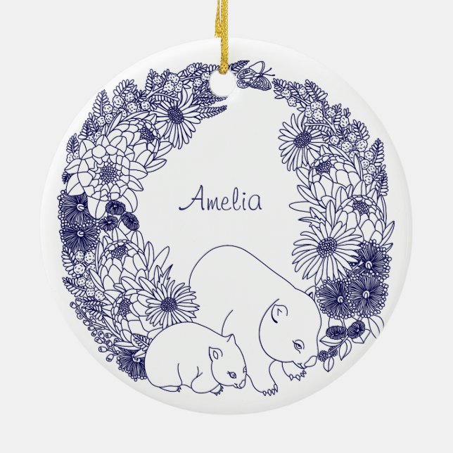 Adorno De Cerámica Personalizado Wombat Navidades Azul (Atrás)